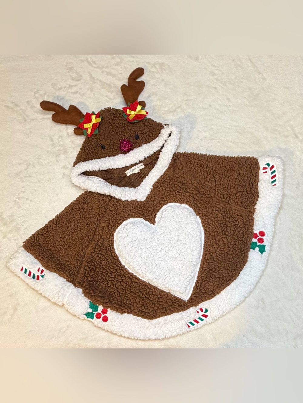 Kids Brown Reindeer Hooded Poncho